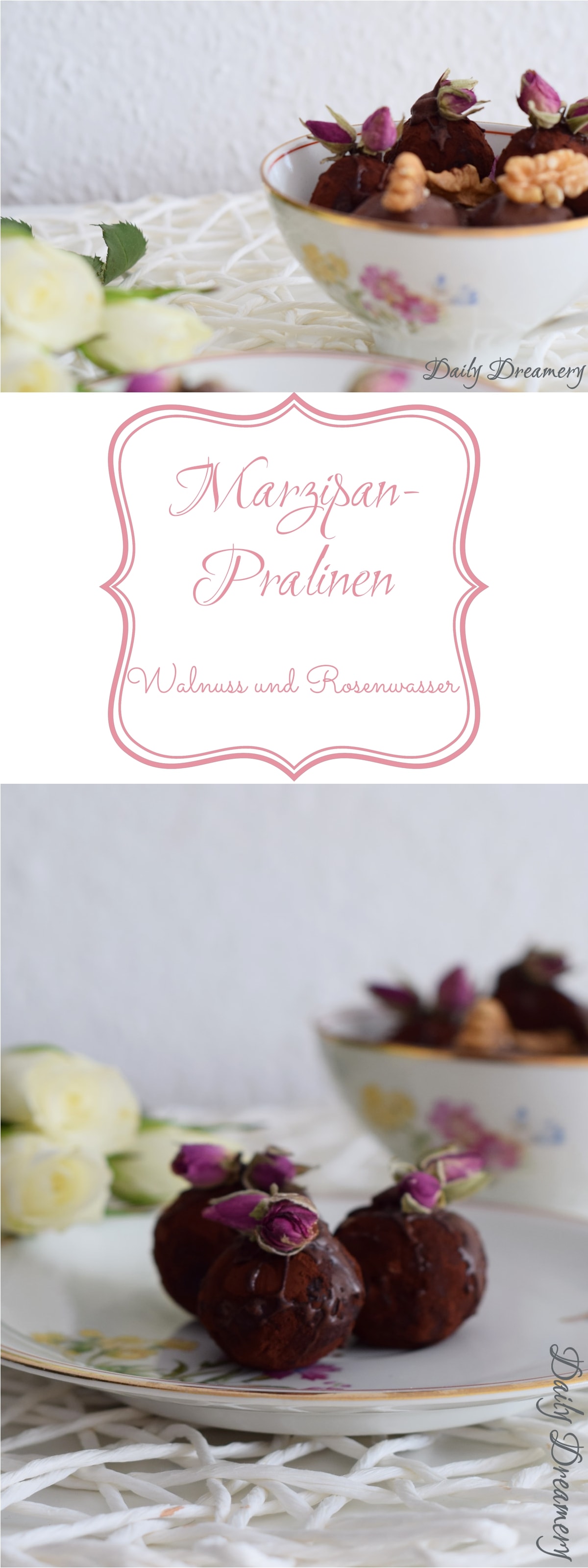 Marzipan-Pralinen mit Walnuss und Rosenwasser