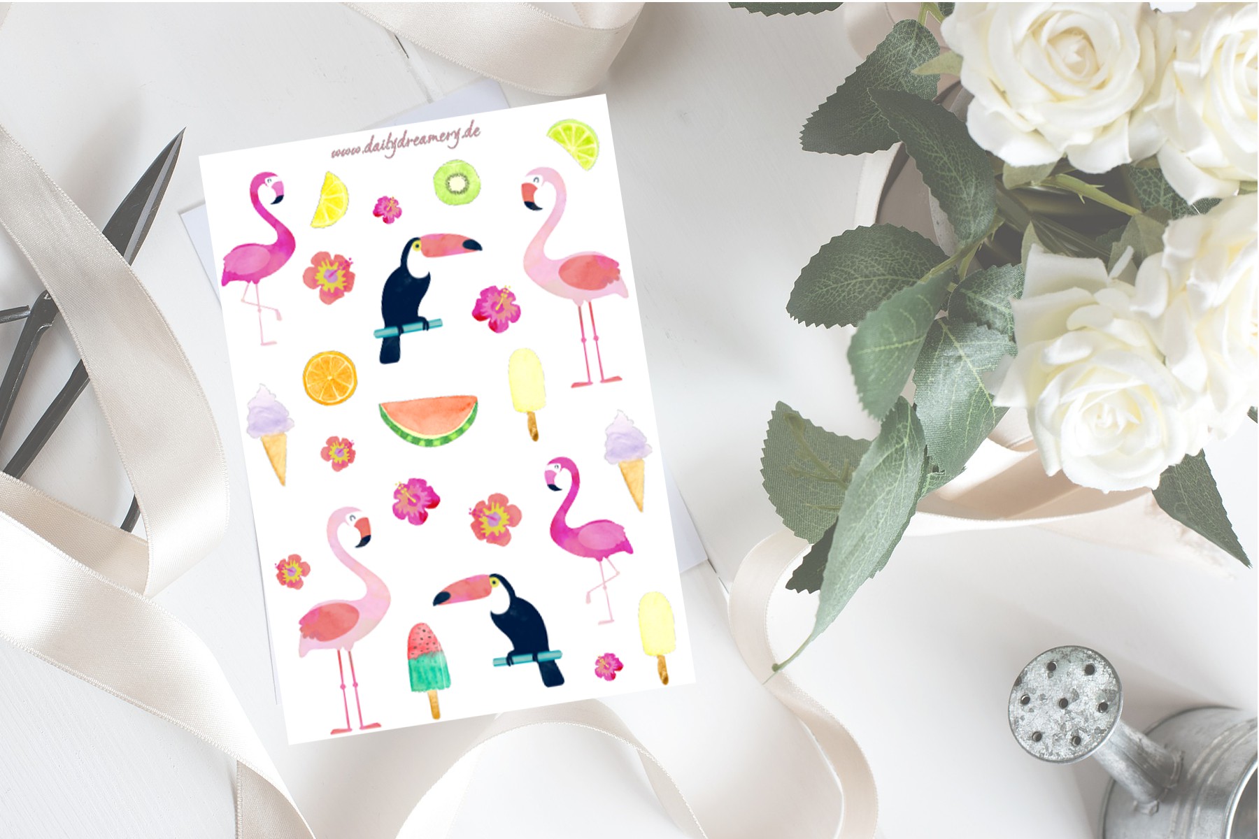 zauberhafter Stickerbogen mit witzigen Sommerparty Motiven und Flamingos für dein Bulletjournal oder zum Kartenbasteln #sticker #stationery #bulletjournal #cardmaking